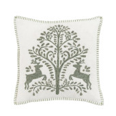 Embroidered Green Reindeer Cushion – Folk-Inspired Christmas Decor 